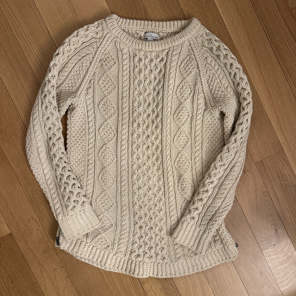 L.L. Bean Cream Cable Knit Sweater